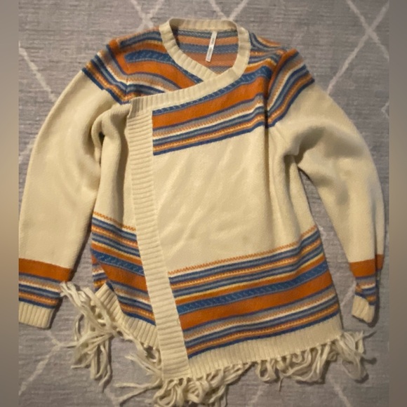 kate collection cardigan Medium Ivory Blue And Orange With Tassels - Picture 1 of 5